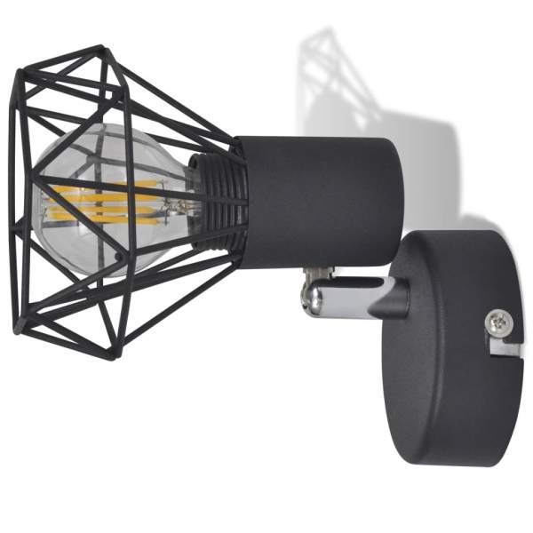 Wandleuchten 2 Stk. LED-Glühlampe Industrie-Stil Drahtschirm Schwarz