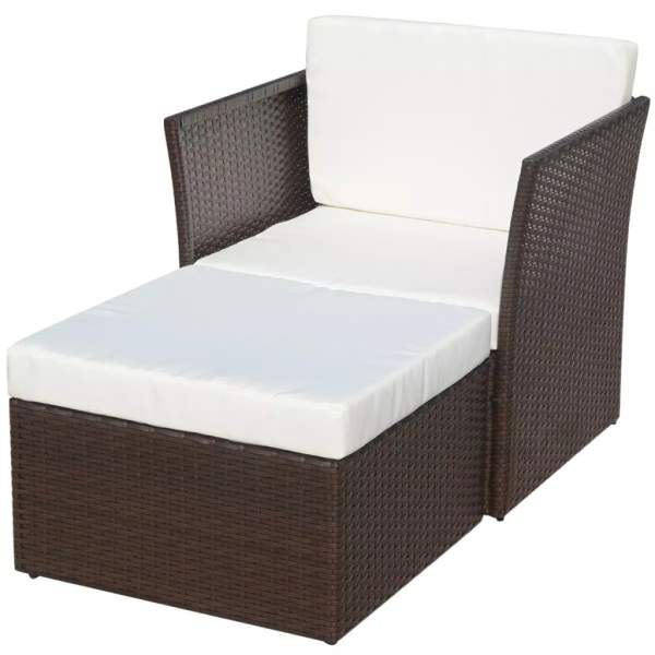  Gartensessel mit Fußhocker Poly Rattan Braun 