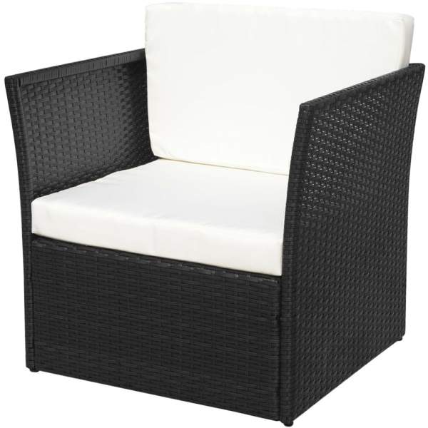  Gartensessel mit Fußhocker Poly Rattan Schwarz 