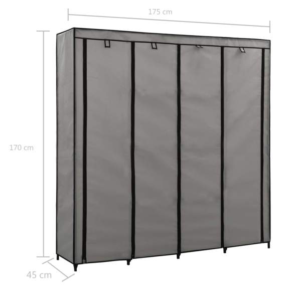  Kleiderschrank mit 4 Fächern Grau 175 x 45 x 170 cm