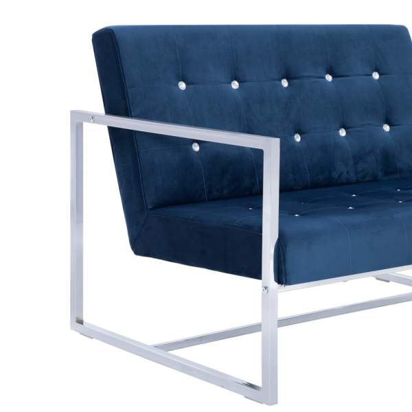  2-Sitzer-Sofa mit Armlehnen Blau Chrom und Samt  