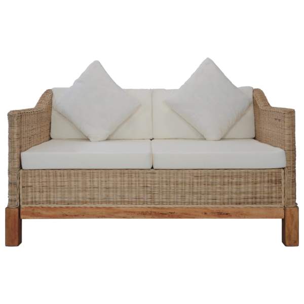  2-Sitzer-Sofa mit Auflagen Natur Rattan