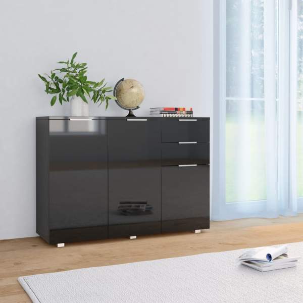  Sideboard Hochglanz-Schwarz 107x35x80,5 cm