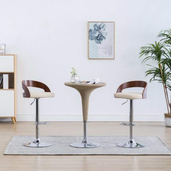  Barstühle 2 Stk. Cremeweiß Kunstleder und Bugholz