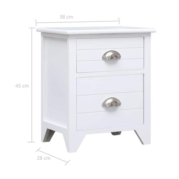  Nachttisch Weiß 38×28×45 cm Paulownia-Holz