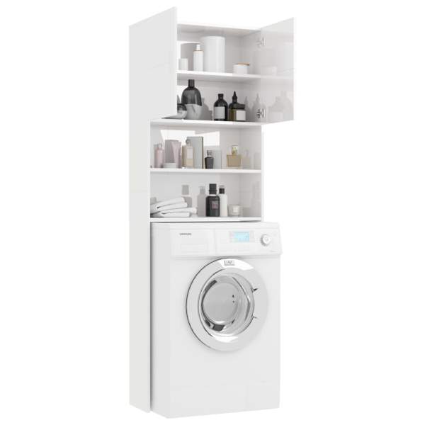 Waschmaschinenschrank Hochglanz-Weiß 64x25,5x190 cm Spanplatte