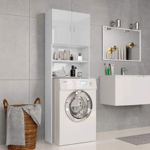 Waschmaschinenschrank Hochglanz-Weiß 64x25,5x190 cm Spanplatte