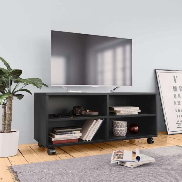  TV-Schrank mit Rollen Schwarz 90x35x35 cm Holzwerkstoff