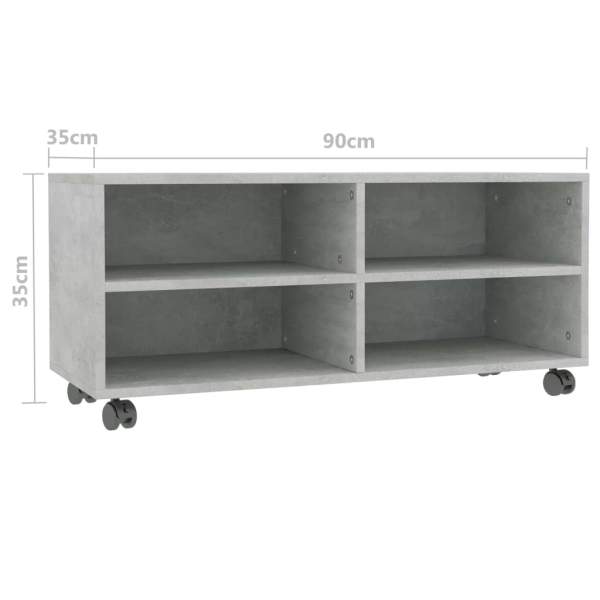  TV-Schrank mit Rollen Betongrau 90x35x35 cm Holzwerkstoff