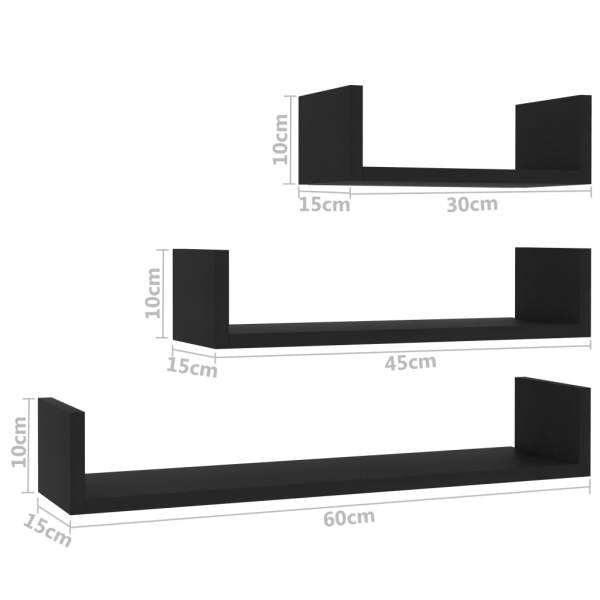  Wandregal 3 Stk. Schwarz Holzwerkstoff