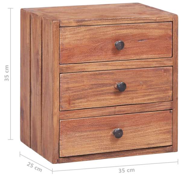  Nachttisch mit 3 Schubladen 35×25×35 cm Recyceltes Massivholz