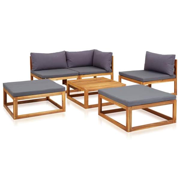  6-tlg. Garten-Lounge-Set mit Auflagen Massivholz Akazie