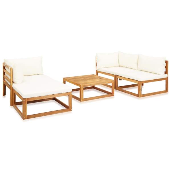  5-tlg. Garten-Lounge-Set mit Auflagen Massivholz Akazie