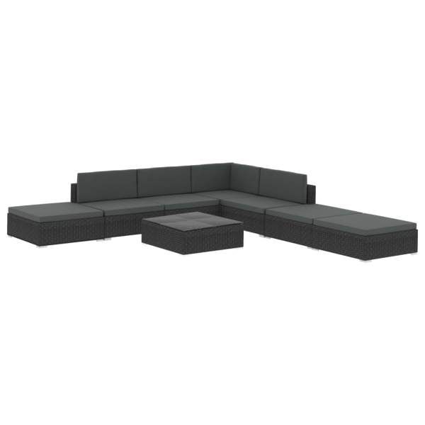  8-tlg. Garten-Lounge-Set mit Auflagen Poly Rattan Schwarz