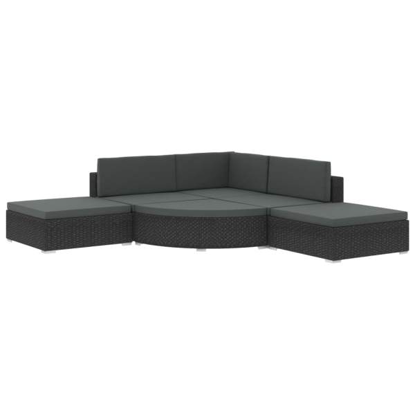  6-tlg. Garten-Lounge-Set mit Auflagen Poly Rattan Schwarz