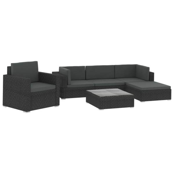  6-tlg. Garten-Lounge-Set mit Auflagen Poly Rattan Schwarz