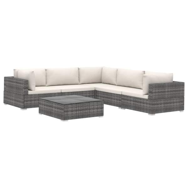  6-tlg. Garten-Lounge-Set mit Auflagen Poly Rattan Grau