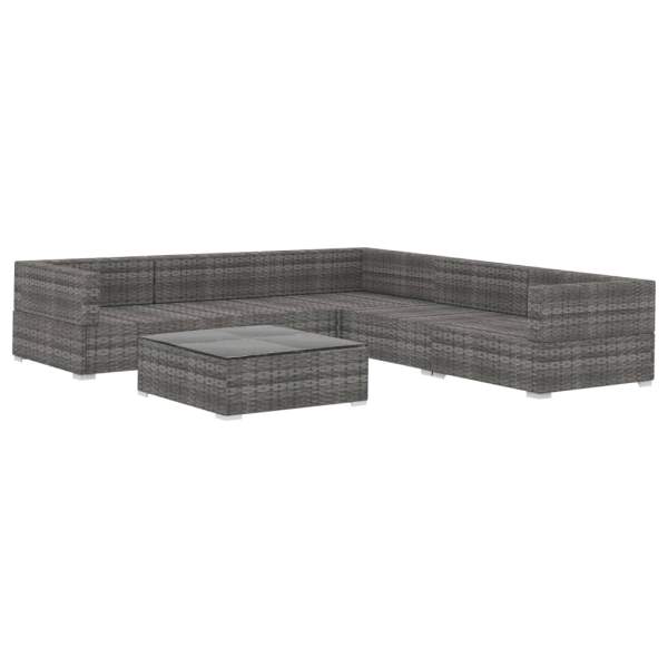  6-tlg. Garten-Lounge-Set mit Auflagen Poly Rattan Grau