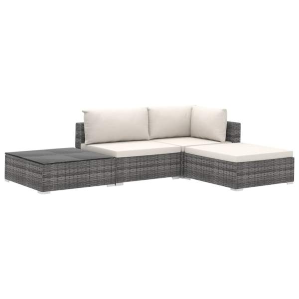  4-tlg. Garten-Lounge-Set mit Auflagen Poly Rattan Grau