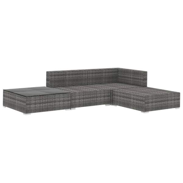 4-tlg. Garten-Lounge-Set mit Auflagen Poly Rattan Grau