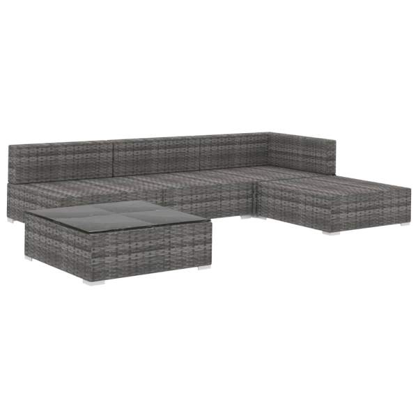  5-tlg. Garten-Lounge-Set mit Auflagen Poly Rattan Grau