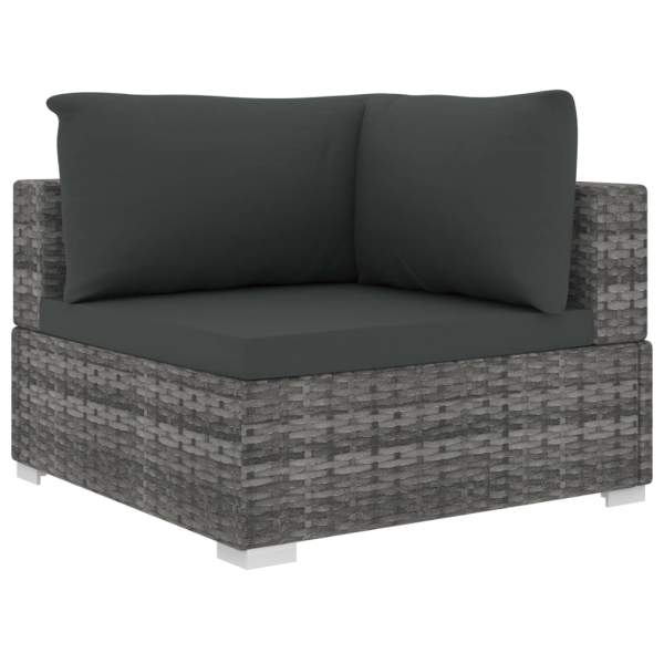  5-tlg. Garten-Lounge-Set mit Auflagen Poly Rattan Grau