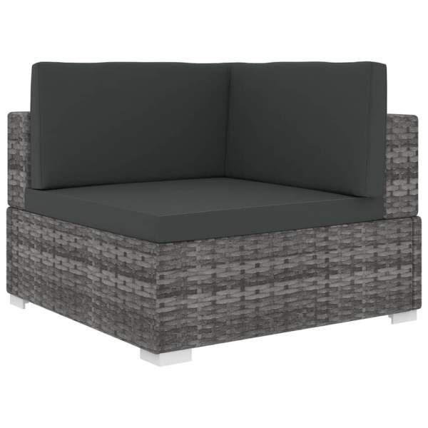  Ecksofa mit Auflagen Poly Rattan Grau