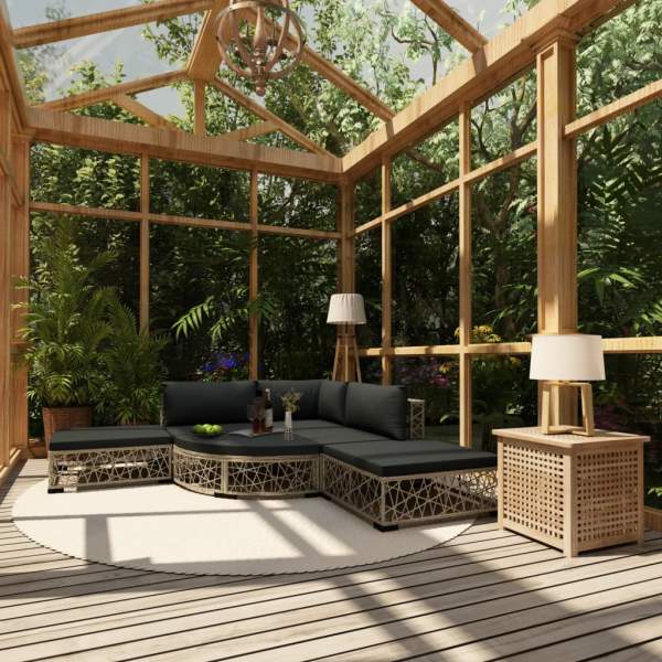  6-tlg. Garten-Lounge-Set mit Kissen Poly Rattan Grau