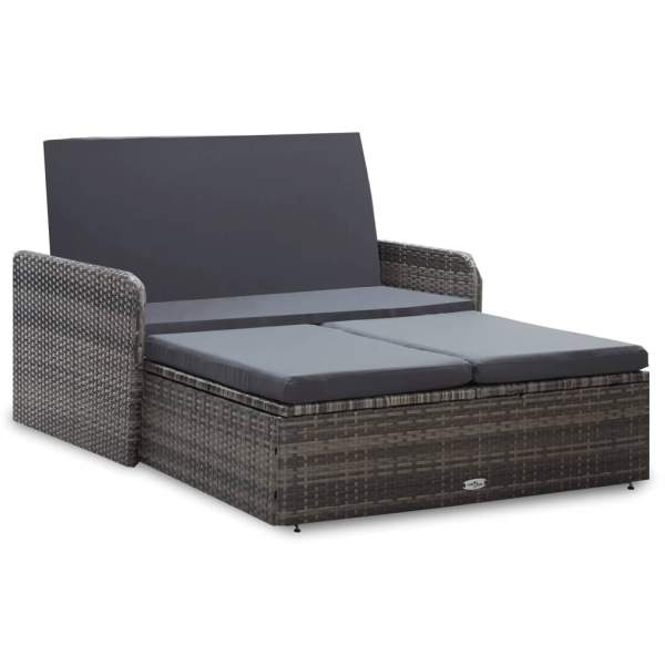  2-tlg. Garten-Lounge-Set mit Auflagen Poly Rattan Grau