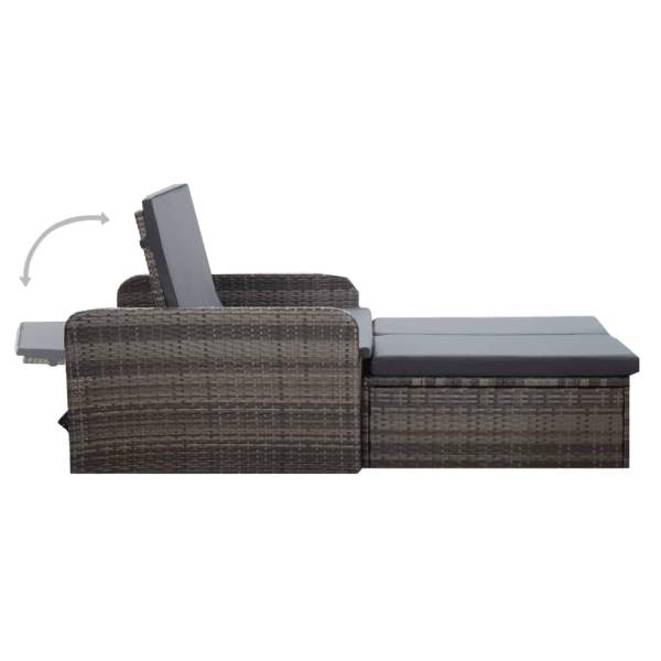  2-tlg. Garten-Lounge-Set mit Auflagen Poly Rattan Grau