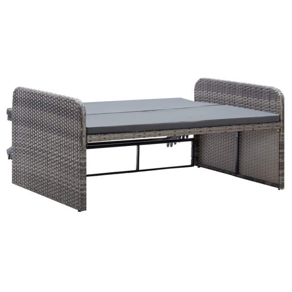  2-tlg. Garten-Lounge-Set mit Auflagen Poly Rattan Grau