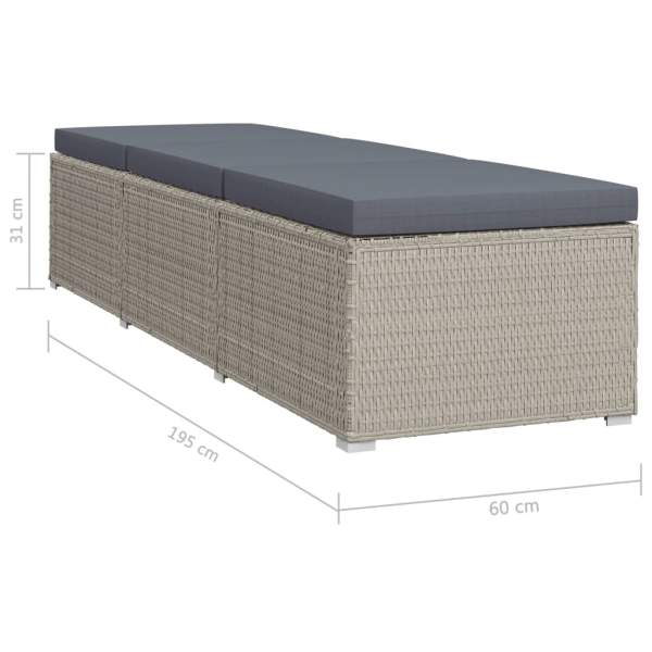  Sonnenliege mit Auflage Poly Rattan Grau