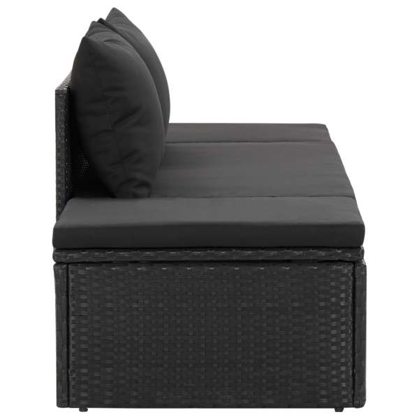  Sonnenliege mit Auflage Poly Rattan Schwarz