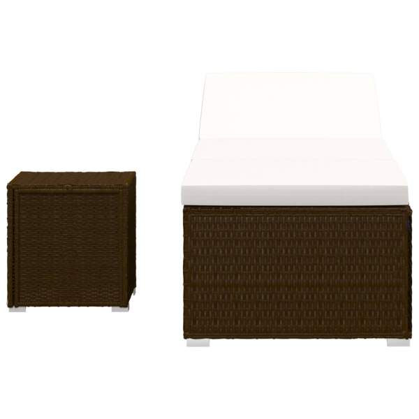  Sonnenliege mit Auflage und Teetisch Poly Rattan Braun