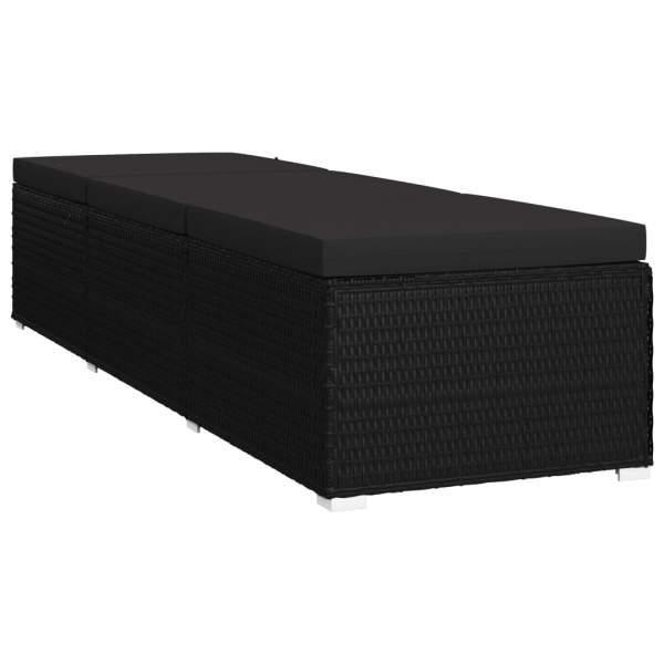  Sonnenliege mit Auflage und Teetisch Poly Rattan Schwarz