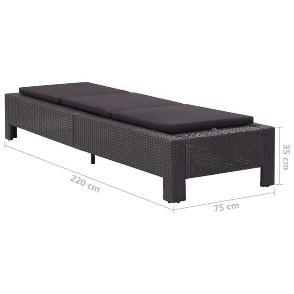  Sonnenliege mit Auflage Schwarz Poly Rattan