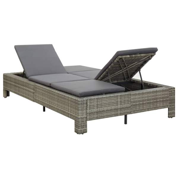  2-Personen-Sonnenliege mit Auflage Grau Poly Rattan