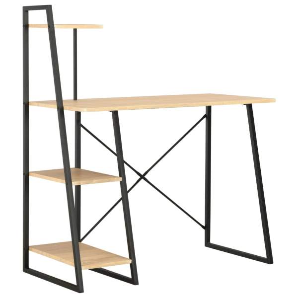  Schreibtisch mit Regaleinheit Schwarz und Eiche 102×50×117 cm 