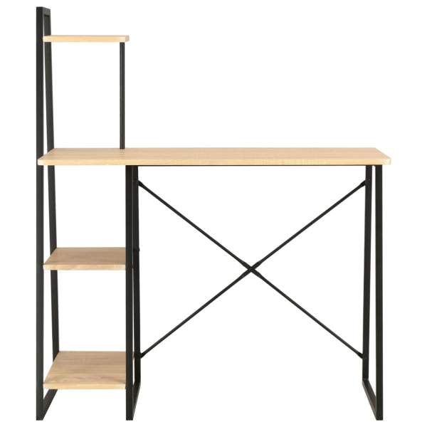  Schreibtisch mit Regaleinheit Schwarz und Eiche 102×50×117 cm 