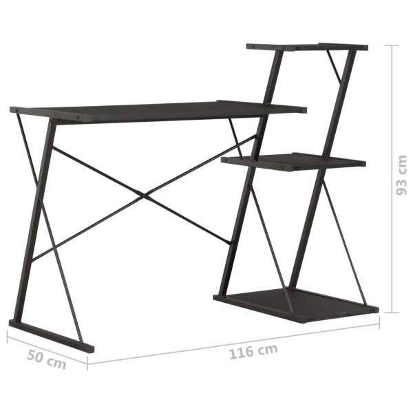  Schreibtisch mit Regal Schwarz 116×50×93 cm