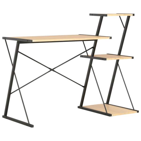  Schreibtisch mit Regal Schwarz und Eiche 116×50×93 cm
