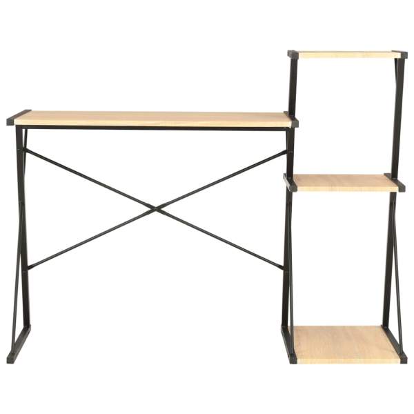  Schreibtisch mit Regal Schwarz und Eiche 116×50×93 cm