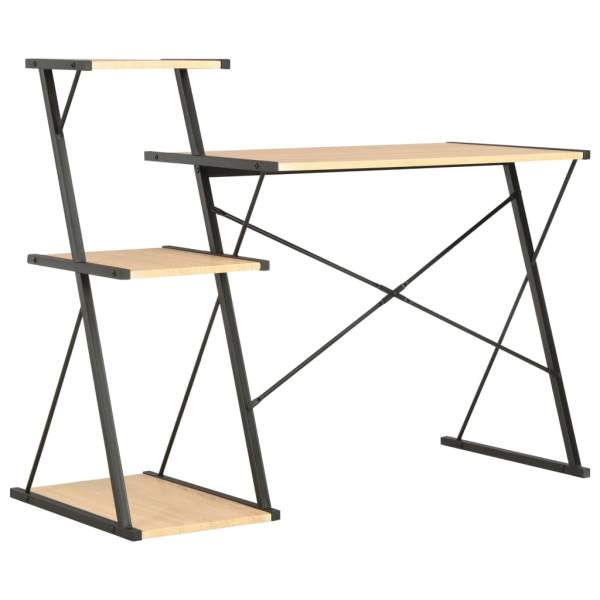  Schreibtisch mit Regal Schwarz und Eiche 116×50×93 cm