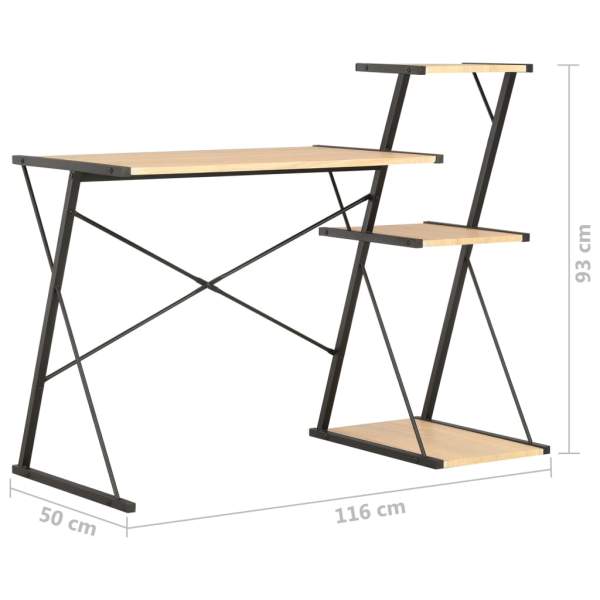 Schreibtisch mit Regal Schwarz und Eiche 116×50×93 cm
