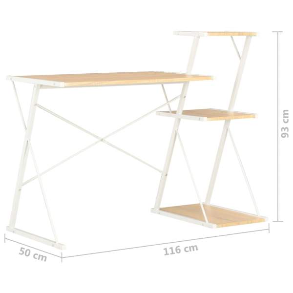  Schreibtisch mit Regal Weiß und Eiche 116×50×93 cm
