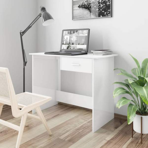  Schreibtisch Hochglanz-Weiß 100×50×76 cm Holzwerkstoff