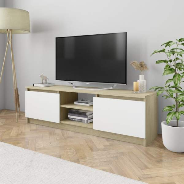 sinni.ch - TV-Schrank Weiß und Sonoma-Eiche 120x30x35,5 cm Spanplatte
