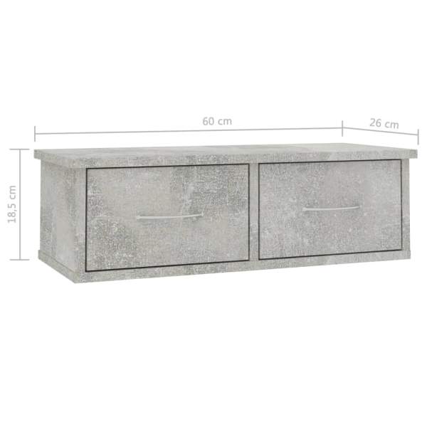  Wand-Schubladenregal Betongrau 60x26x18,5 cm Holzwerkstoff