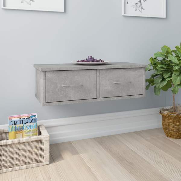  Wand-Schubladenregal Betongrau 60x26x18,5 cm Holzwerkstoff