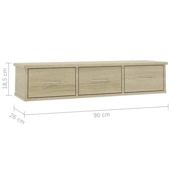  Wand-Schubladenregal Sonoma-Eiche 88x26x18,5 cm Holzwerkstoff